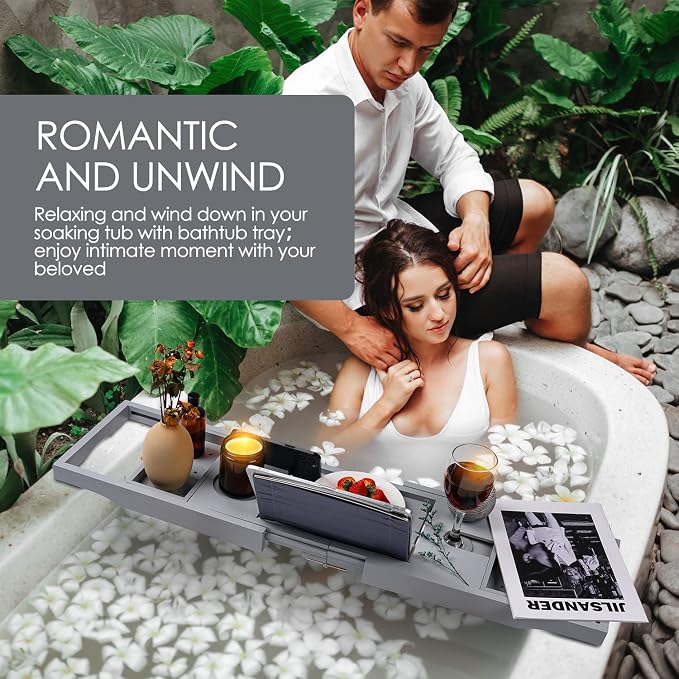 Foldable Bathtub Caddy Tray, Bamboo Bath Tub Tray Table - Image 3