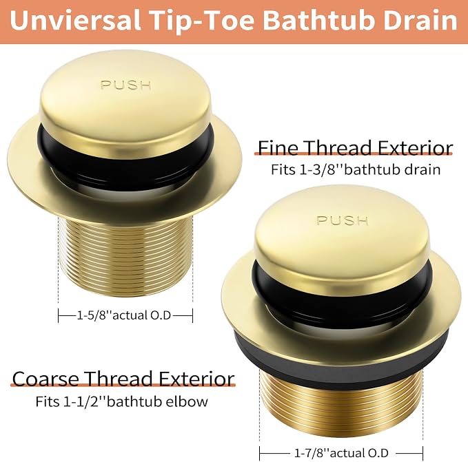Gold Bathtub Drain Tip-Toe Tub Trim Set - Image 2