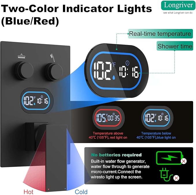 Push Button Diverter Shower Faucet Set, Hydro Power Temperature Display - Image 2