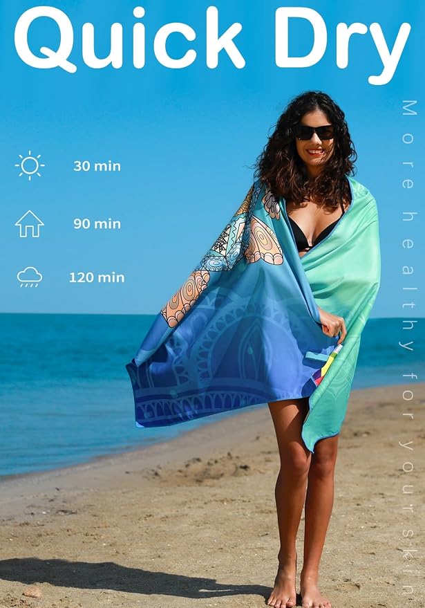 2 Pack Microfiber Lightweight Beach Towel Sand Free Quick Dry Absorbent Thin - Image 5