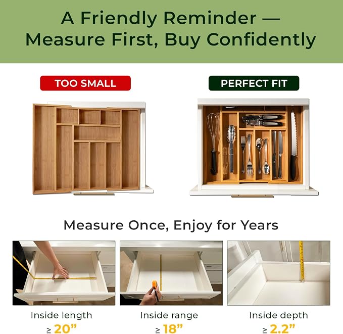 6-Piece Bamboo Drawer Organizer Set, 2.2" Deep Multi-Use Organizers - Image 2
