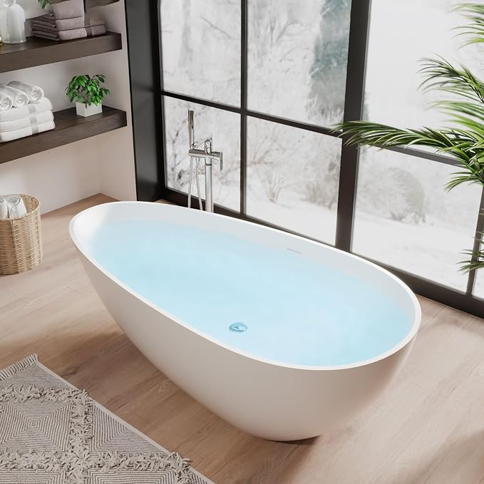 GarveeLife Freestanding Solid Surface Bathtub 67 Inch – Matte White Deep by GarveeLife