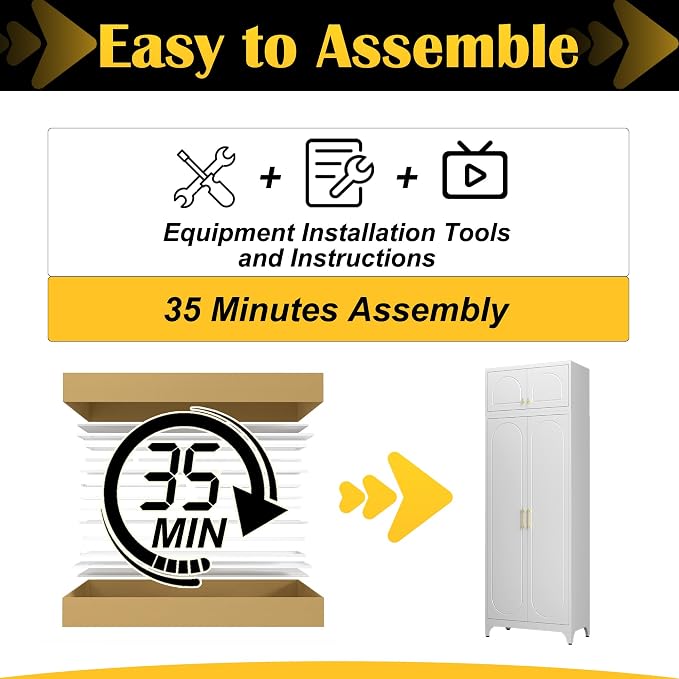 Metal Storage Cabinet and Wall Upper Storage Cabinet, 90Inch White Kitchen - Image 6