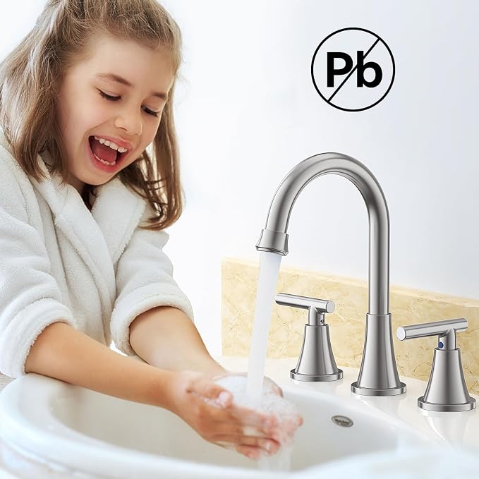 Bathroom Faucets for Sink 3 Hole, Hurran Brushed Nickel Bathroom Sink Faucet - Image 7
