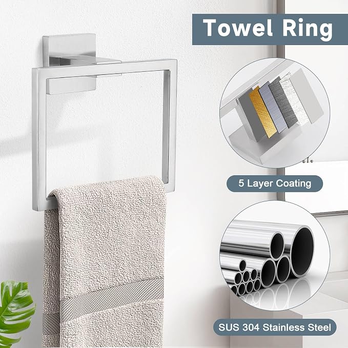 10-Piece Bathroom Hardware Accessories Set-Brushed Nickel Towel Bar, Holder & - Image 3