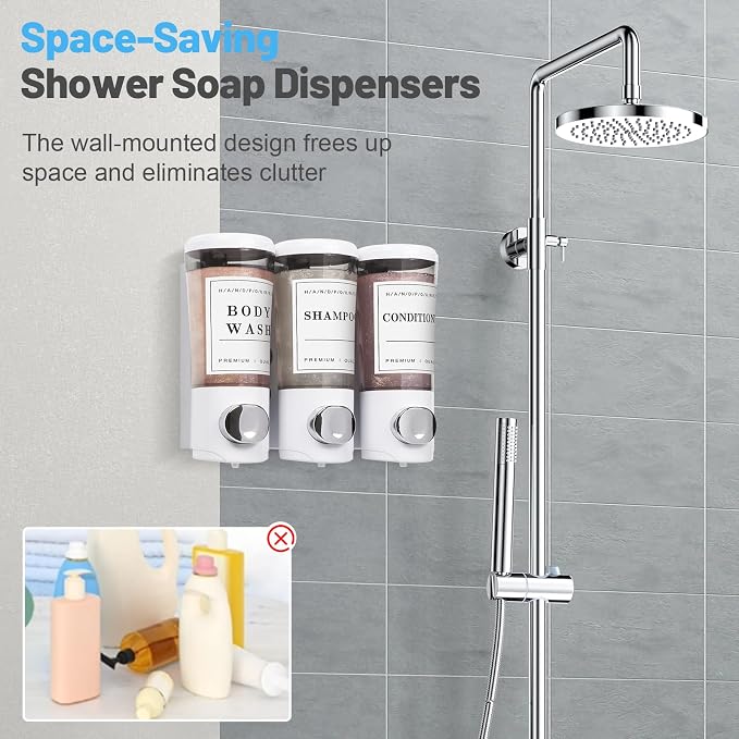 Shampoo and Conditioner Dispenser 450ml * 3, Shower Dispenser 3 Chamber No - Image 2