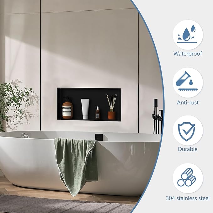 Homevacious 24" X 12" X 4" Stainless Steel Shower Niche No Tile Needed Matte - Image 4