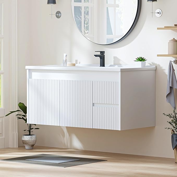 Floating Bathroom Vanity with Sink, 40 Inch Wall Mounted Bathroom Vanity with 2 by SmhxoFurniture