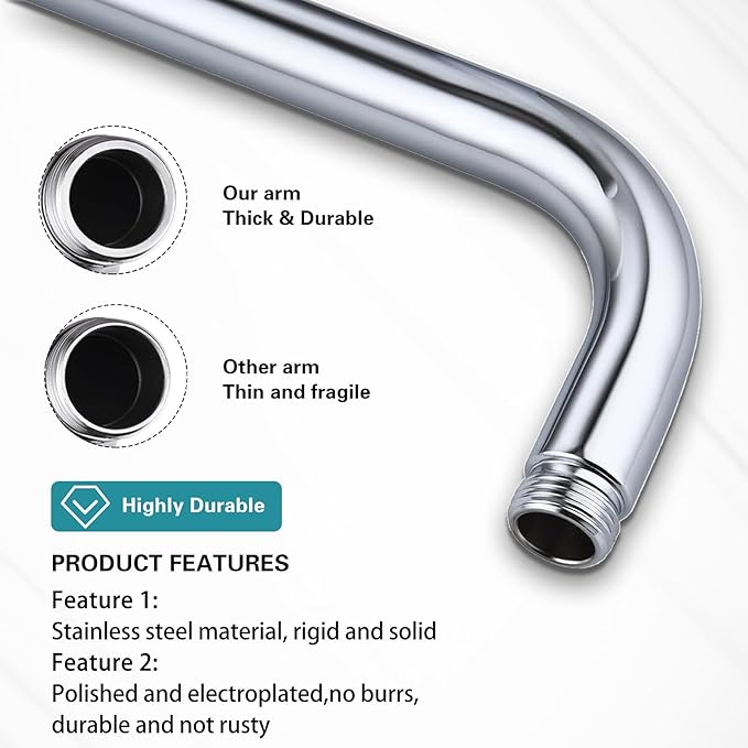 16 Inch Shower Arm with Flange, Stainless Steel 90 Degree Rain Shower Head - Image 4