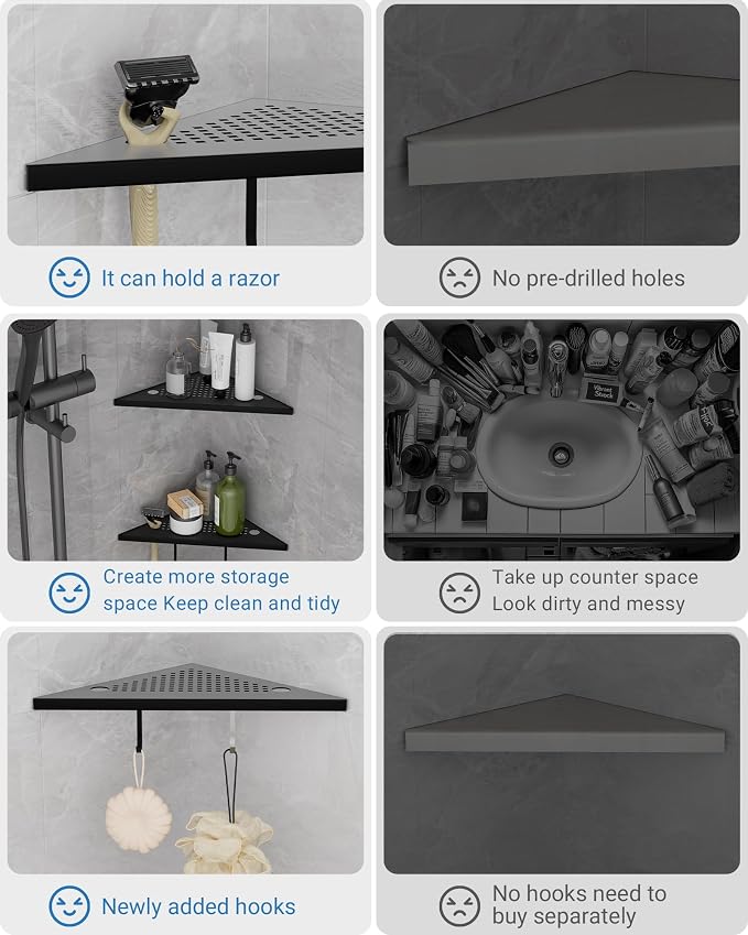 Matte Black Corner Shower Shelves 2-Pack, Grout in Corner Shelf Racks - Image 3