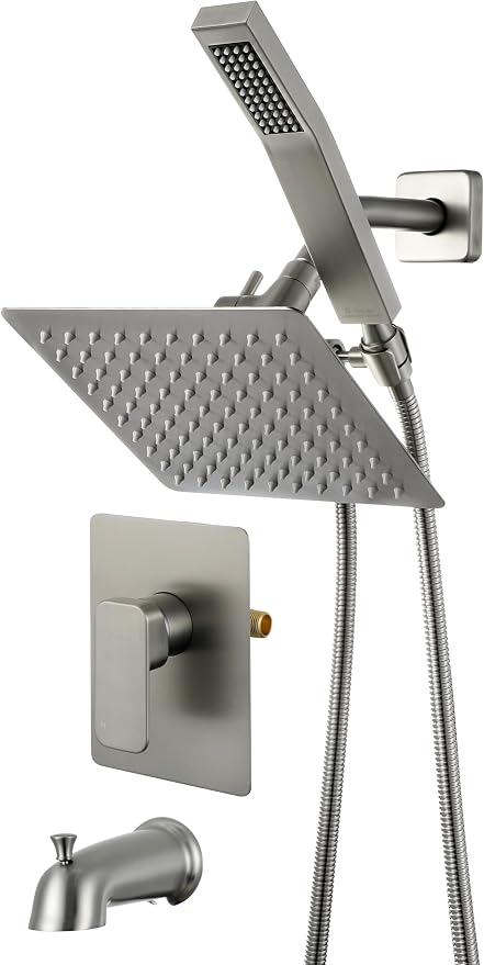 All Metal Shower Faucet Set, Dual Square Shower Head System by G-Promise