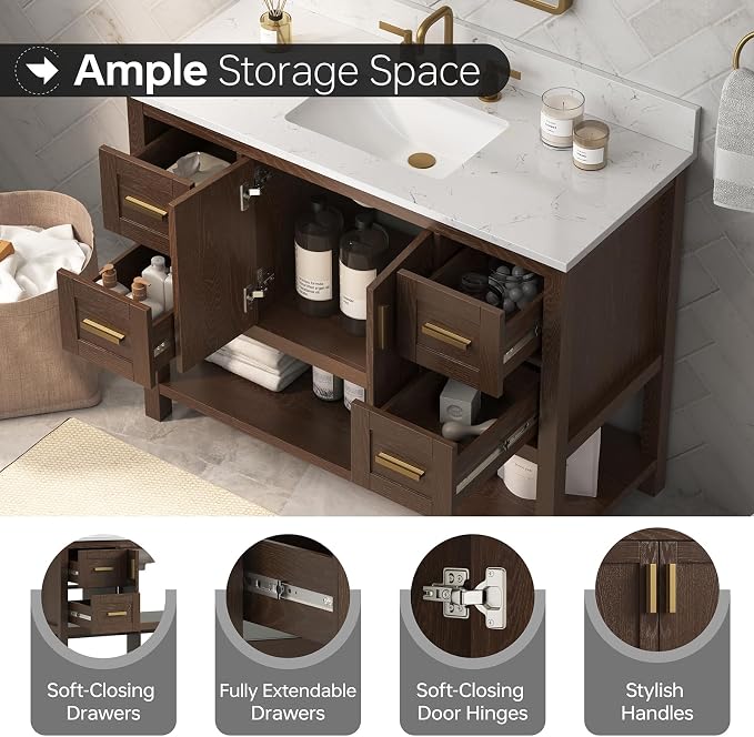 42 Inch Bathroom Vanity with Sink, Farmhouse Storage Cabinet with Drawers & - Image 6
