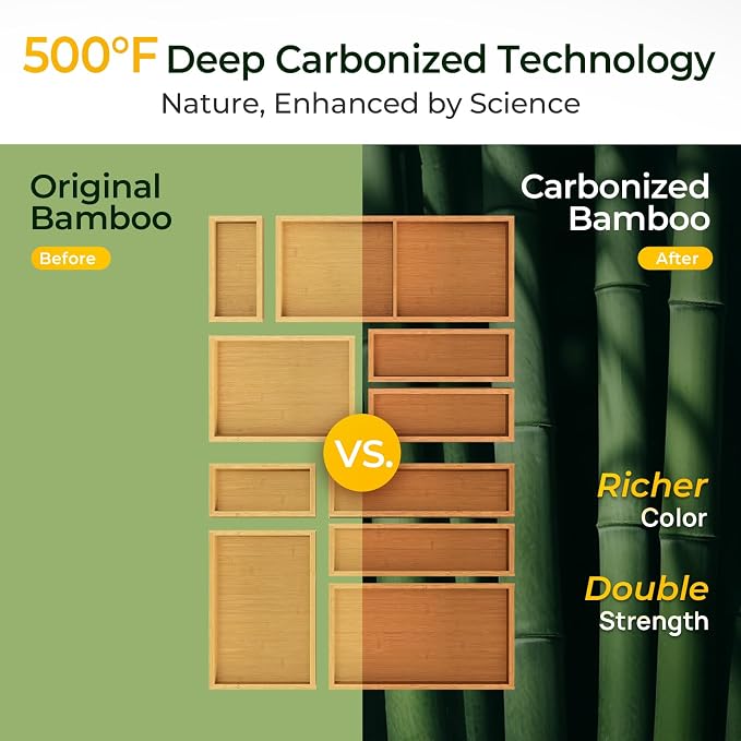10-Piece Bamboo Drawer Organizer Set, 2.2" Deep Multi-Use Organizers - Image 5