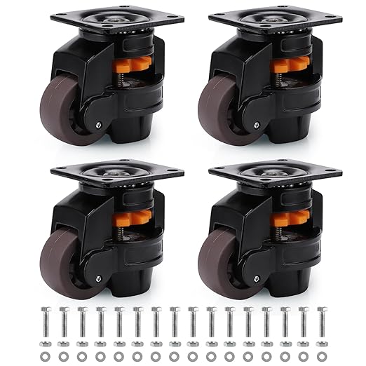 Skelang 4 Pcs Leveling Machine Caster, Retractable Plate Caster Wheel by Skelang