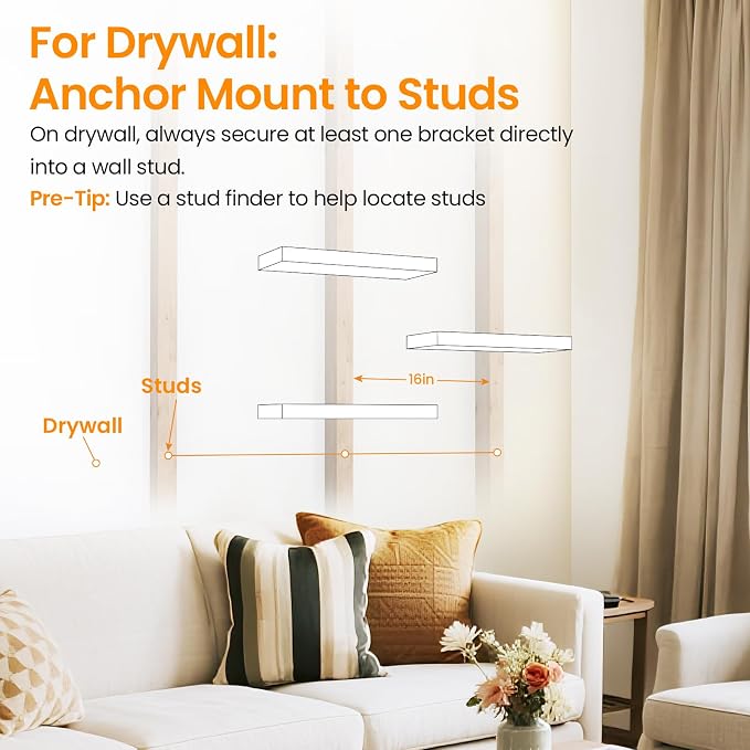 BAYKA Grey Floating Shelves for Wall, Wall Mounted Rustic Wood Shelves for - Image 7