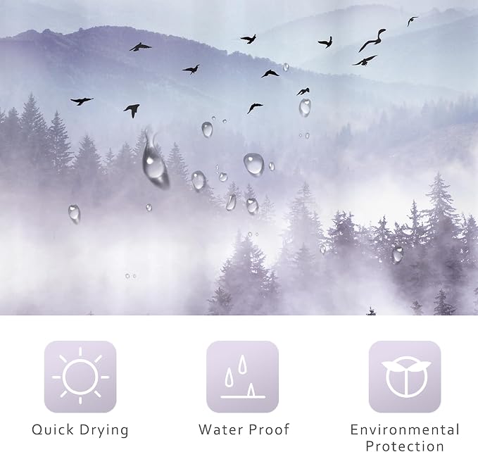 Riyidecor Purple Mountain Shower Curtain 72Wx72H Inch Nature Scenery Landscape - Image 7