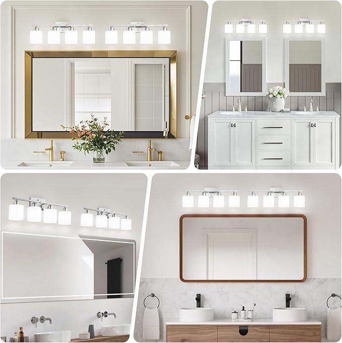 4 Light Bathroom Light Fixtures, Brushed Nickel Vanity Lights - Image 3