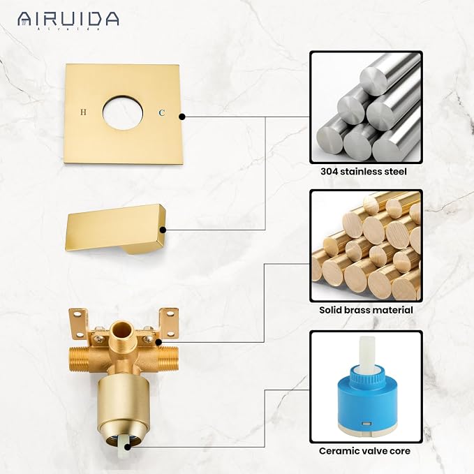 Airuida Square Single-Function Brass Faucet Shower Rough-in Valve Male Thread - Image 9