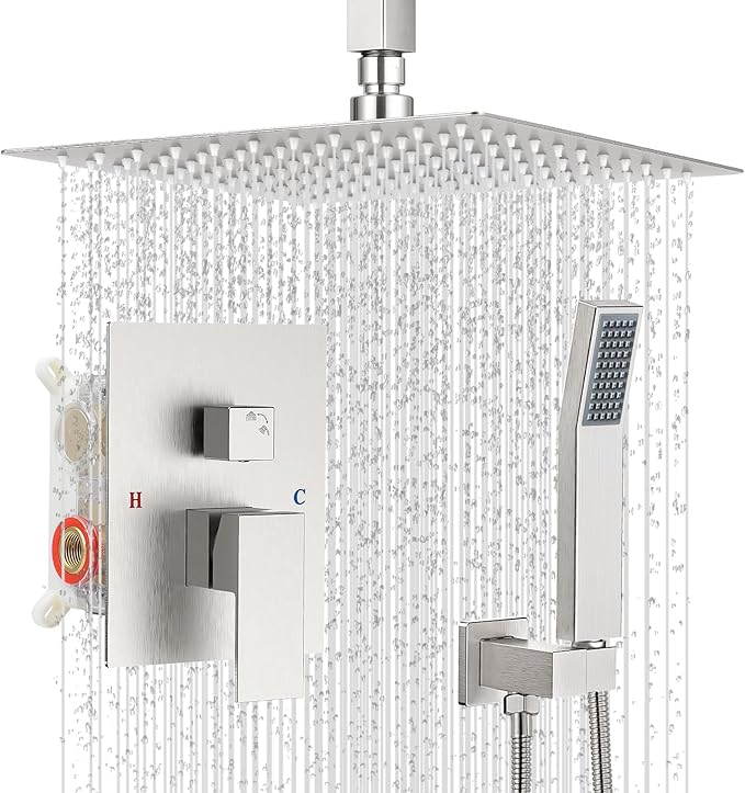 Ceiling Mount Shower Faucet Set Square Showerhead Bathroom Rainfall Shower by IUERASD