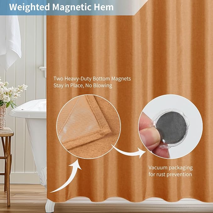 2-in-1 Waterproof Fabric Shower Curtain or Liner, Linen Textured, Breathable - Image 7