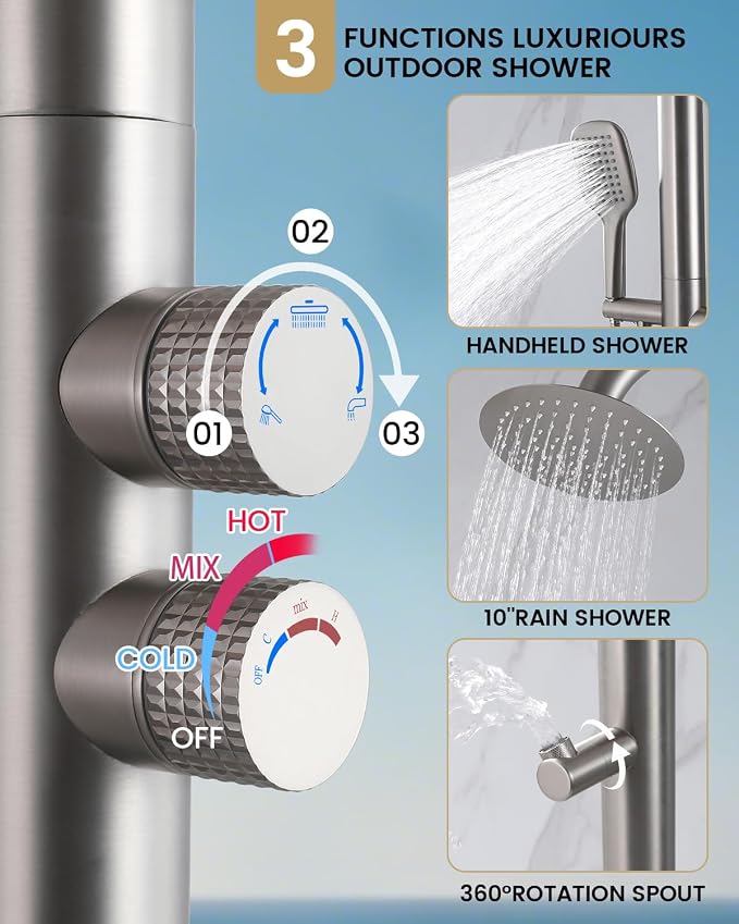 316 Marine Grade Stainless Steel Free Standing Outdoor Shower - Image 2