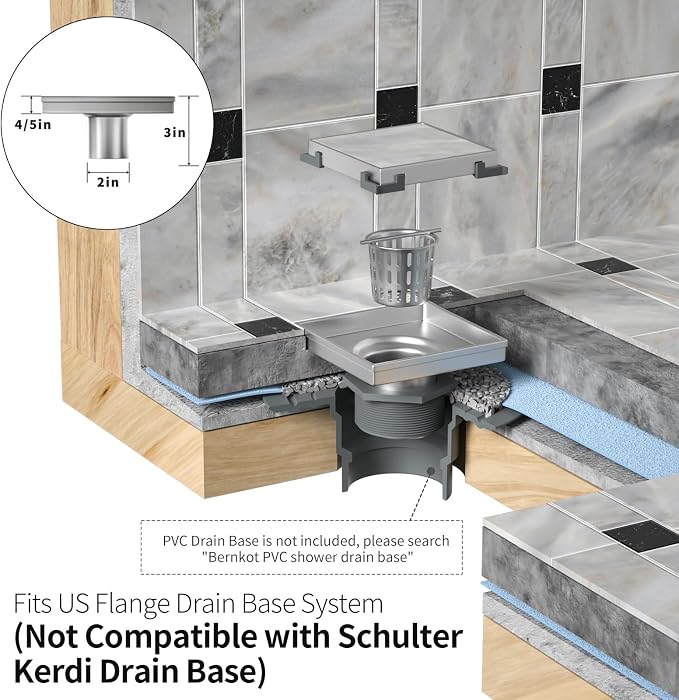 Square Shower Drain 4", Matte Black Floor Drain - Image 4
