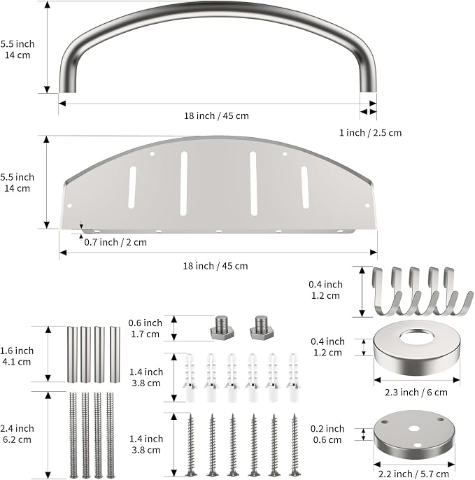 Satin Brushed Nickel Shower Grab Bar w/Storage Shelf 18 Inch, Zepolu Stainless - Image 2