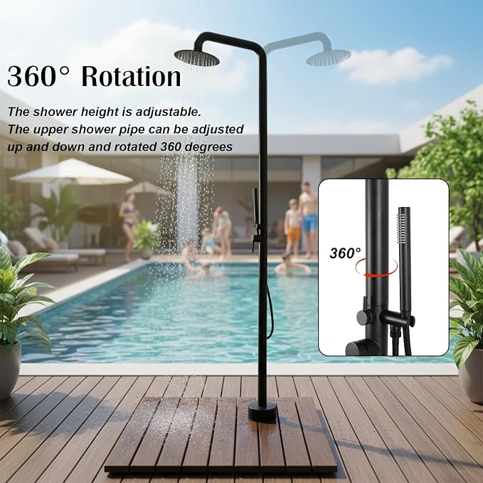 Freestanding Outdoor Shower – Height Adjustable Matte Black Outdoor Shower - Image 2