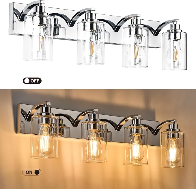 4-Light Bathroom Light Fixtures Modern Chrome Vanity Lights - Image 3