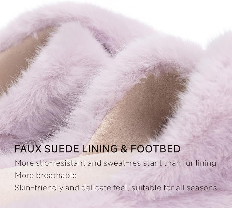 Chantomoo Womens Slippers Memory Foam Fuzzy Cross Band Faux Fur Slippers - Image 2