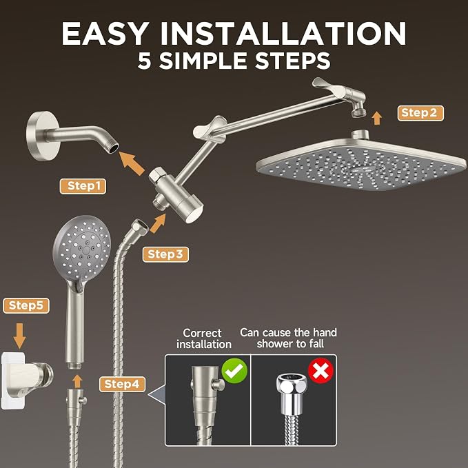 Veken Wide Brushed Nickel Rain Shower Head - Image 7