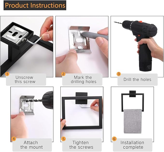 Bathroom Towel Bar Holder Sets Matte Black 5-Piece Bathroom Hardware Set - Image 5