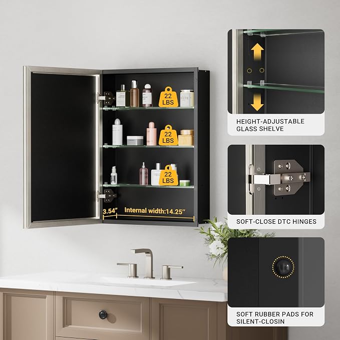 16x26 Pre-Assembled Bathroom Medicine Cabinet Mirror, Surface or Recessed - Image 7