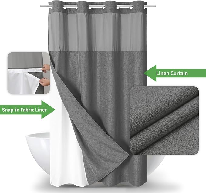 Stall No Hooks Needed Linen Textured Shower Curtain - Image 2