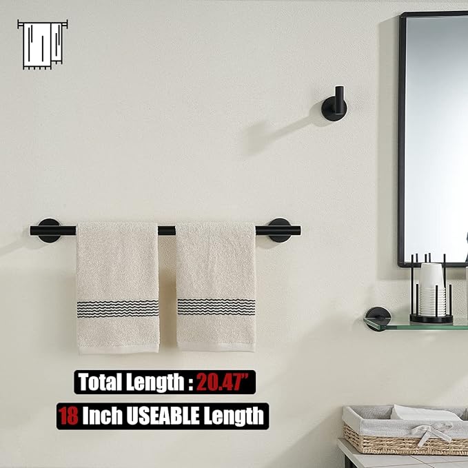 JQK Black Towel Bar, 20.5 Inch 304 Stainless Steel Thicken 0.8mm Towel Rack - Image 3