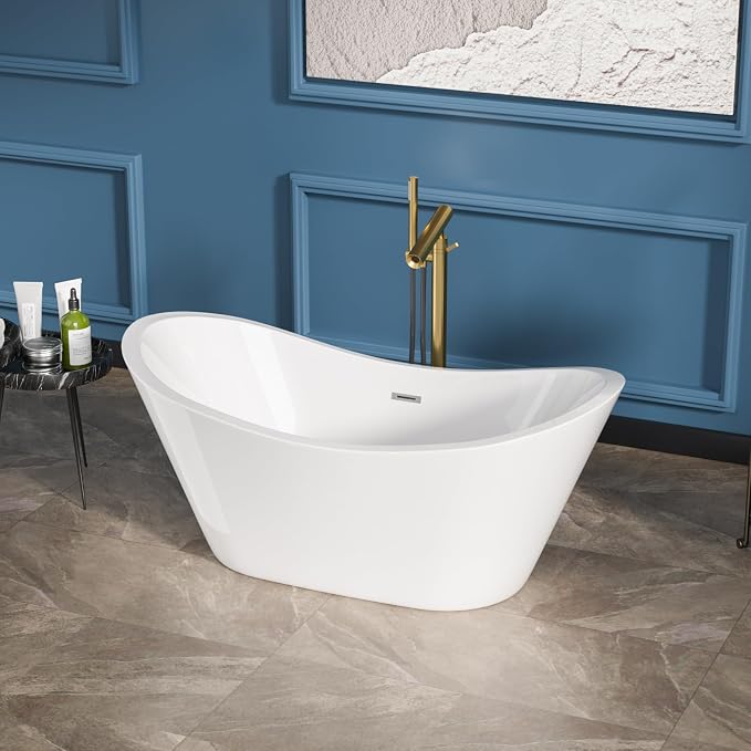 Sarlai 59 Inch Acrylic Freestanding Soaking Bathtub Contemporary Soaking White - Image 3