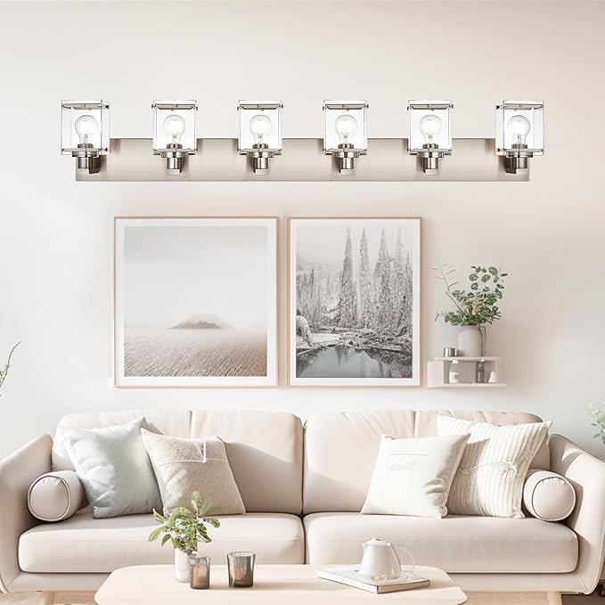 6-Lights Brushed Nickel Bathroom Light Fixture Over Mirror, Modern Wall Sconce - Image 2