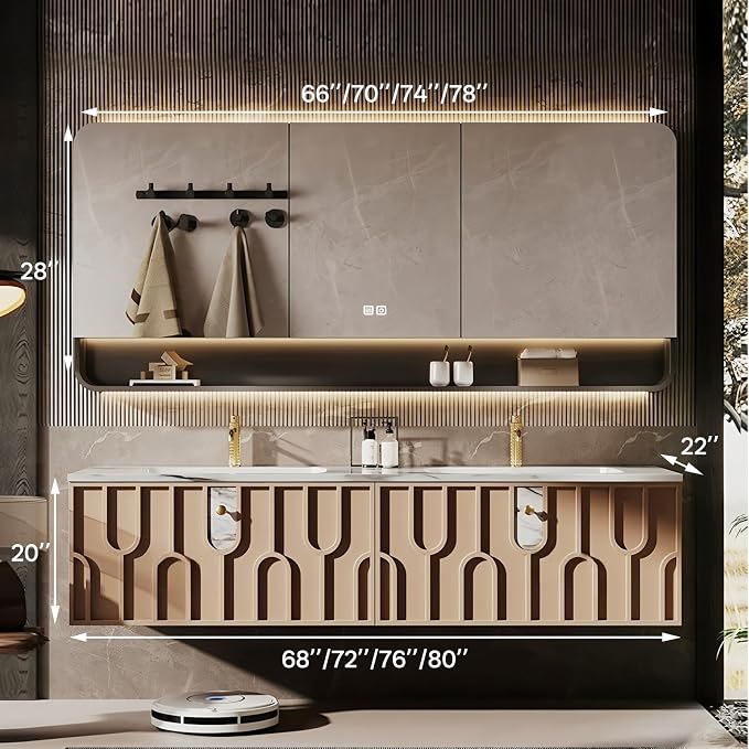 Double Sink Bathroom Vanity 76Inch, Modern Floating Vanity Set - Image 2