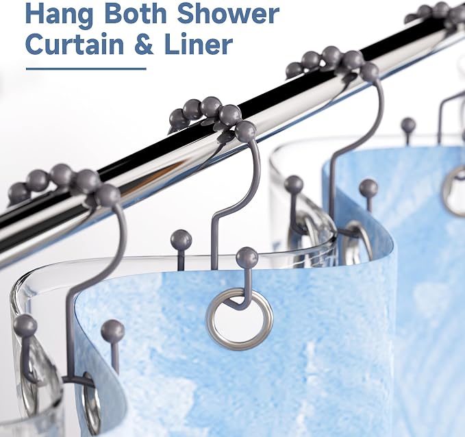 Titanker Shower Curtain Hooks Rings, Rust-Resistant Metal Double Glide Shower - Image 2