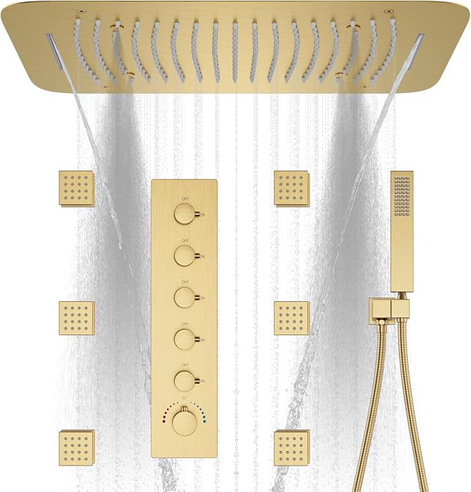 Brushed Gold Shower System Thermostatic Shower Faucet by KATAIS