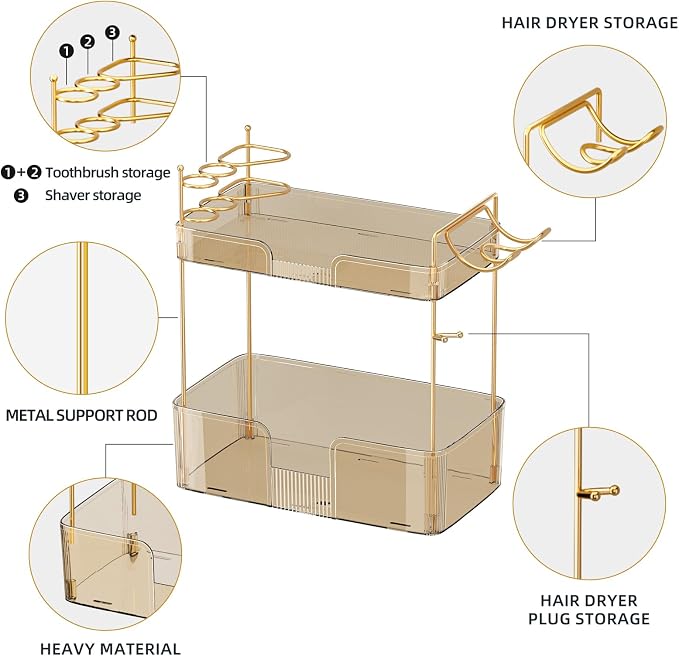 2 Tier Gold Bathroom Counter Organizer - Image 5