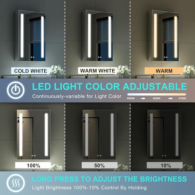 WELLFOR 20" X 30" LED Medicine Cabinet - Image 5