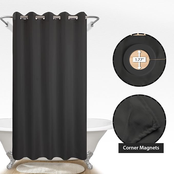 River Dream Extra Long No Hook Black Shower Curtain or Liner Soft Microfiber - Image 5