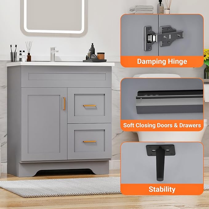 30-Inch Premium Wooden Bathroom Vanity - Image 7