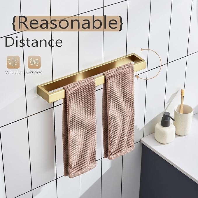 KOKOSIRI Towel Bar Brushed Gold Bath Towel Holder 16 Inch Kitchen Towel Hanger - Image 8