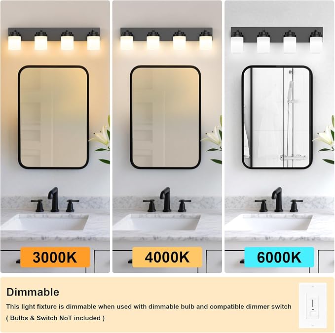 IZORRO Bathroom Vanity Light Fixture, 4-Light 27.5 Inch Matte Black Bathroom - Image 5