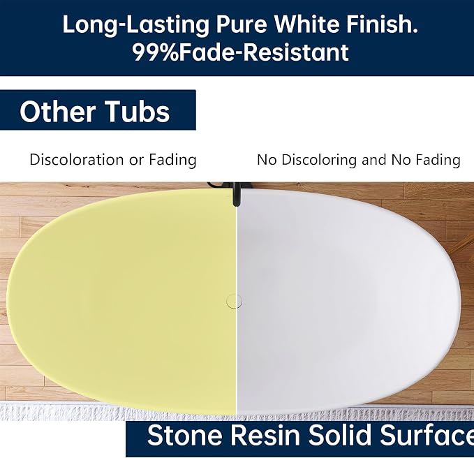 65'' Freestanding Solid Surface Resin Stone Bathtub, Freestanding Tub, - Image 8