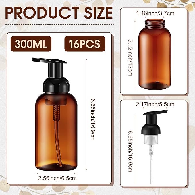 Uiifan 16 Pcs 10 oz Amber Foaming Soap Dispenser Refillable Foam Pump Bottle - Image 2