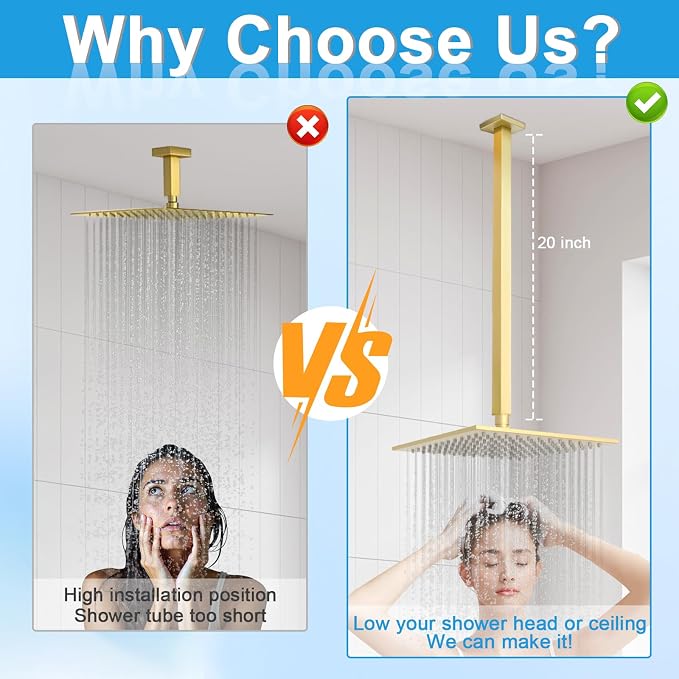 Ceiling Mount Shower Arm with Flange 20 Inches Square Straight Extender - Image 3