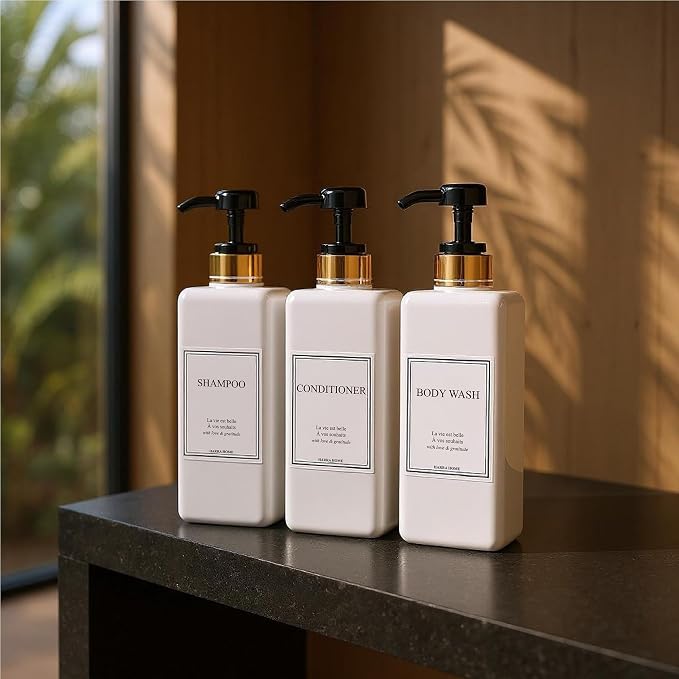 Modern Gold Design Pump Bottle Set 27 oz Refillable Shampoo and Conditioner - Image 7